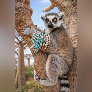 Set of 11 elastic pull on bracelets wood stone charms Southwest western cowgirl